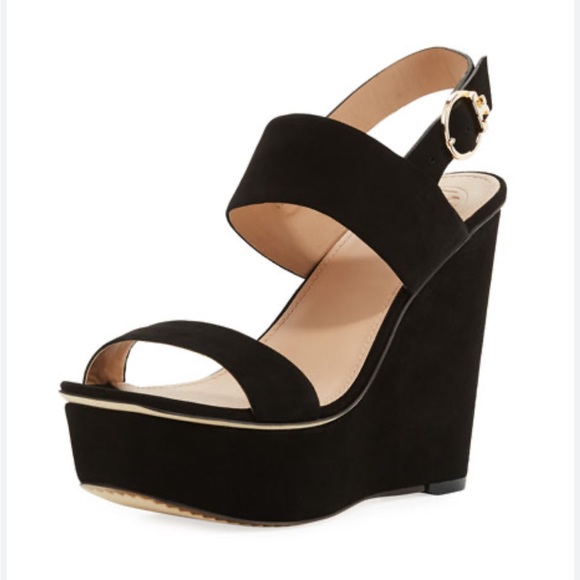 Tory Burch Shoes - Tory Burch Loretta Platform Wedge Sandals Black Lancaster Suede Square Size 10.5